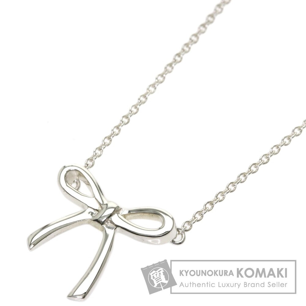 Tiffany Co bow ribbon necklace silver